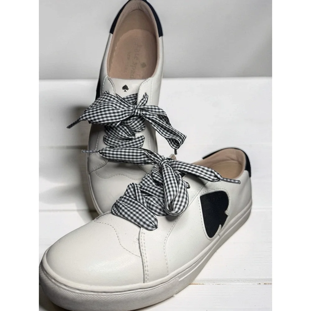 Kate Spade Fez Women's Leather Sneakers White/Blk Size 10 EUC